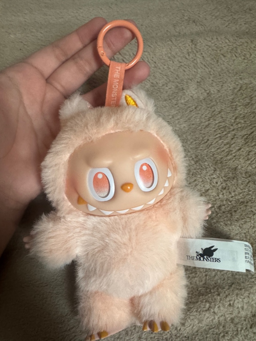 The Monsters Plush Keychain - Peach Fuzzy Monster- labubu